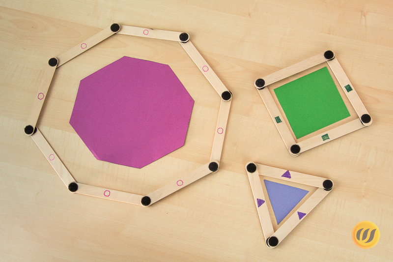 drei fertige Formen: Dreieck, Quadrat, Achteck