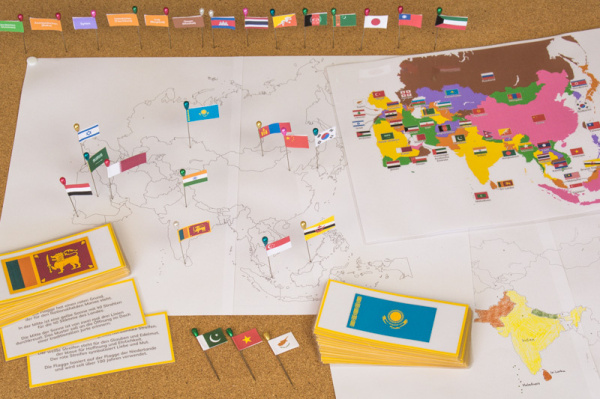 Montessori-Puzzlekarten-Alternative und Ergänzung - Länder und Flaggen Asiens (Download)