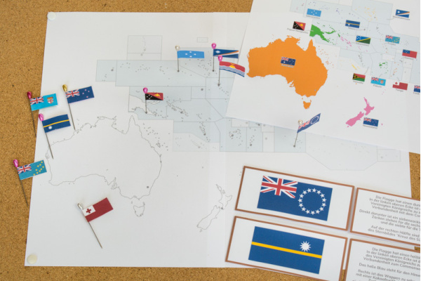 Montessori-Puzzlekarten-Alternative und Ergänzung - Länder und Flaggen Ozeaniens (Download) pinmaps_ozeanien